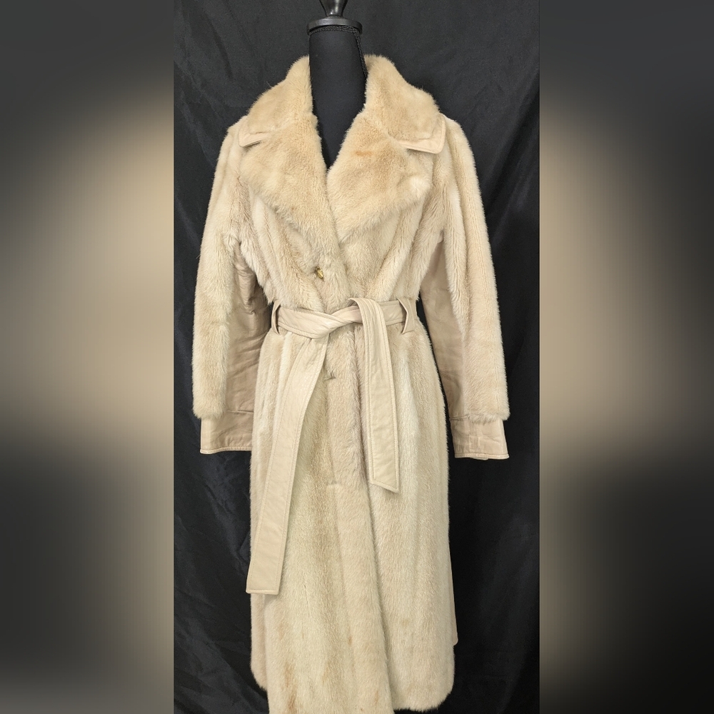 Vintage 1970s Lykafur Full Length Beige Coat